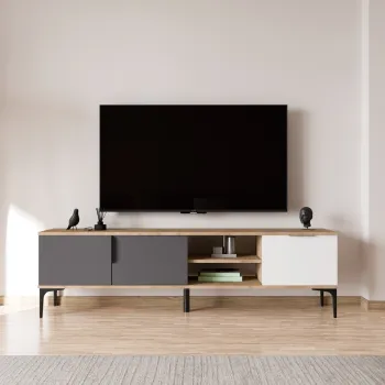 Comoda TV, Qualex, Tarz, Alb / Antracit / Stejar imagine