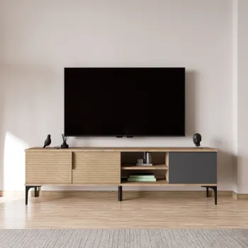 Comoda TV, Qualex, Tarz, Antracit / Stejar imagine