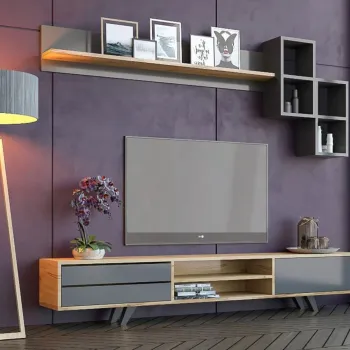 Comoda TV, Rabi, Rb-046, 180x45x40 cm, PAL, Antracit / Stejar imagine