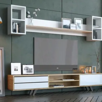 Comoda TV, Rabi, Rb-072, 180x45x40 cm, PAL, Alb / Stejar imagine