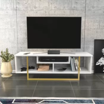 Comoda TV, Retricy, Asal 120, 120x35.2x40.2 cm, PAL, Aur/Alb imagine