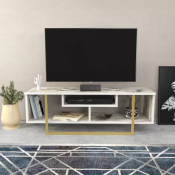 Comoda TV, Retricy, Asal 120, 120x35.2x40.2 cm, PAL, Aur alb imagine