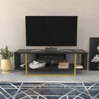 Comoda TV, Retricy, Asal 120, 120x35.2x40.2 cm, PAL, Negru / Auriu imagine