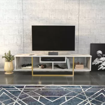 Comoda TV, Retricy, Asal 150, 150x35.2x40 cm, PAL, Aur/Alb imagine