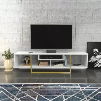 Comoda TV, Retricy, Asal 150, 150x35.2x40 cm, PAL, Aur alb imagine