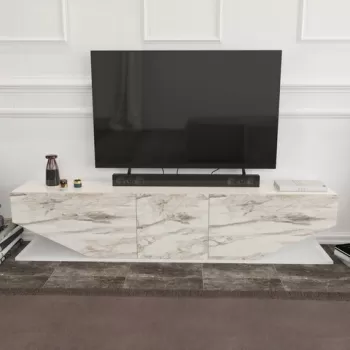Comoda TV, Retricy, Inci, 180x30x45 cm, PAL, Marmura alba imagine