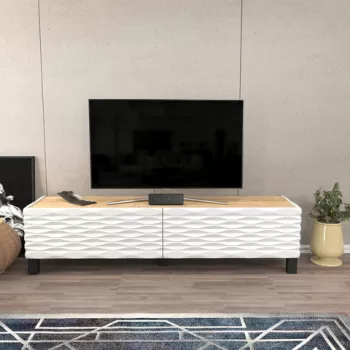 Comoda TV, Retricy, Lerze, 149.2x35x38 cm, PAL, Safir / Alb imagine