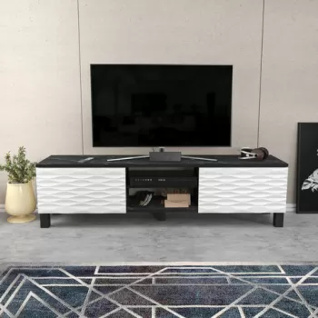 Comoda TV, Retricy, Lukas, 150x35x40.3 cm, PAL, Alb negru imagine