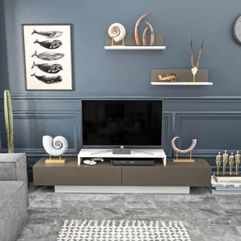 Comoda TV, Retricy, Lusi, 180x31x40 cm, PAL, Alb/Maro imagine