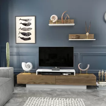 Comoda TV, Retricy, Lusi, 180x31x40 cm, PAL, Alb / Oud Stejar imagine