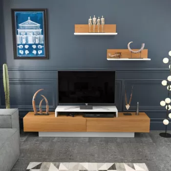 Comoda TV, Retricy, Lusi, 180x31x40 cm, PAL, Alb / Teak imagine