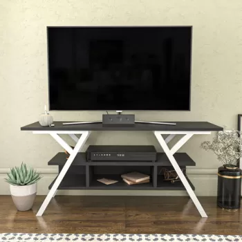 Comoda TV, Retricy, Minerva, 120x35x55 cm, PAL, Alb / Antracit imagine