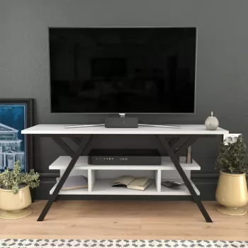 Comoda TV, Retricy, Minerva, 120x35x55 cm, PAL, Alb negru imagine