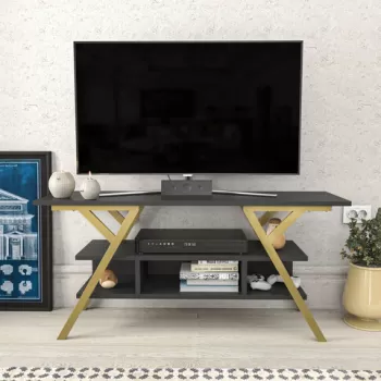 Comoda TV, Retricy, Minerva, 120x35x55 cm, PAL, Aur/Antracit imagine