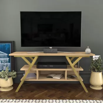 Comoda TV, Retricy, Minerva, 120x35x55 cm, PAL, Aur / Stejar imagine