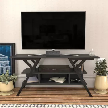 Comoda TV, Retricy, Minerva, 120x35x55 cm, PAL, Negru / Antracit imagine