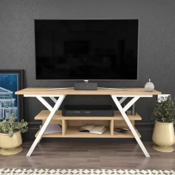 Comoda TV, Retricy, Minerva, 120x35x55 cm, PAL, Stejar alb imagine