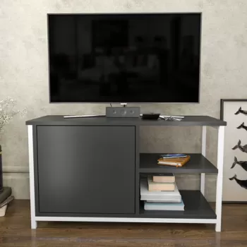 Comoda TV, Retricy, Muskegon, 89.6x35.3x50.8 cm, PAL, Alb / Antracit imagine