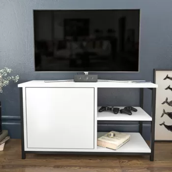 Comoda TV, Retricy, Muskegon, 89.6x35.3x50.8 cm, PAL, Alb negru imagine