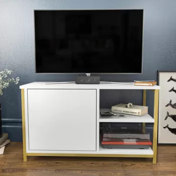 Comoda TV, Retricy, Muskegon, 89.6x35.3x50.8 cm, PAL, Aur/Alb imagine