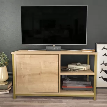 Comoda TV, Retricy, Muskegon, 89.6x35.3x50.8 cm, PAL, Aur / Stejar imagine