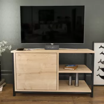 Comoda TV, Retricy, Muskegon, 89.6x35.3x50.8 cm, PAL, Negru / Stejar imagine