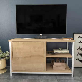 Comoda TV, Retricy, Muskegon, 89.6x35.3x50.8 cm, PAL, Stejar alb imagine