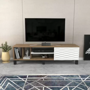 Comoda TV, Retricy, Olyo, 140x35x40.3 cm, PAL, Nuc / Alb imagine