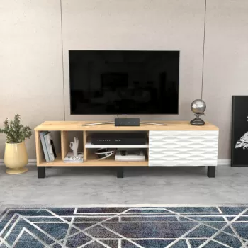 Comoda TV, Retricy, Olyo, 140x35x40.3 cm, PAL, Safir / Alb imagine