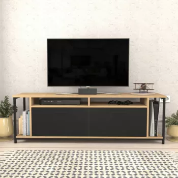 Comoda TV, Retricy, Omar, 160x35x50.8 cm, PAL, Stejar / Negru imagine