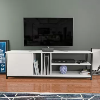 Comoda TV, Retricy, Oneida, 140x35.3x50.8 cm, PAL, Alb negru imagine