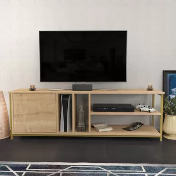 Comoda TV, Retricy, Oneida, 140x35.3x50.8 cm, PAL, Aur / Stejar imagine