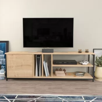 Comoda TV, Retricy, Oneida, 140x35.3x50.8 cm, PAL, Negru / Stejar imagine