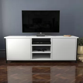 Comoda TV, Retricy, Otis, 140x35.3x50.8 cm, PAL, Alb negru imagine