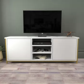 Comoda TV, Retricy, Otis, 140x35.3x50.8 cm, PAL, Aur/Alb imagine