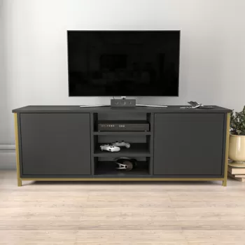 Comoda TV, Retricy, Otis, 140x35.3x50.8 cm, PAL, Aur/Antracit imagine