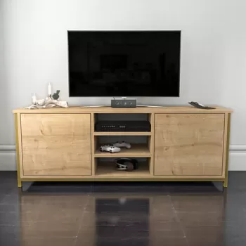 Comoda TV, Retricy, Otis, 140x35.3x50.8 cm, PAL, Aur / Stejar imagine