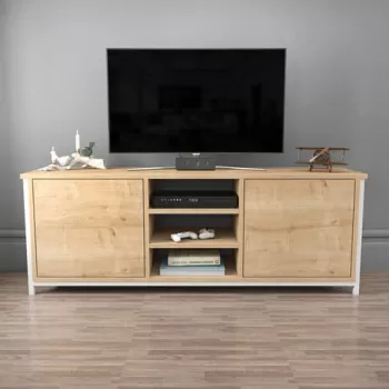 Comoda TV, Retricy, Otis, 140x35.3x50.8 cm, PAL, Stejar alb imagine