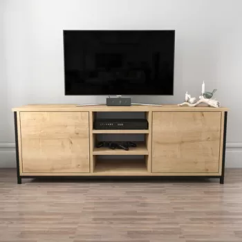 Comoda TV, Retricy, Otis, 140x35.3x50.8 cm, PAL, Stejar / Negru imagine