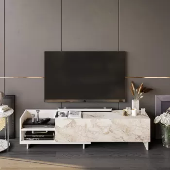 Comoda TV, Retricy, Parion, 165x35x41 cm, PAL, Alb imagine