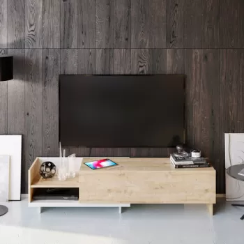 Comoda TV, Retricy, Parion, 165x35x41 cm, PAL, Alb / Safir imagine