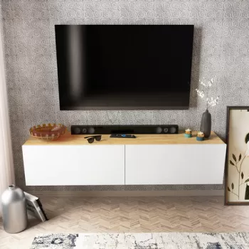 Comoda TV, Retricy, Poling, 159.7x36.8x34.1 cm, PAL, Alb / Nuc imagine