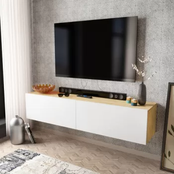 Comoda TV, Retricy, Poling, 159.7x36.8x34.1 cm, PAL, Alb / Safir imagine