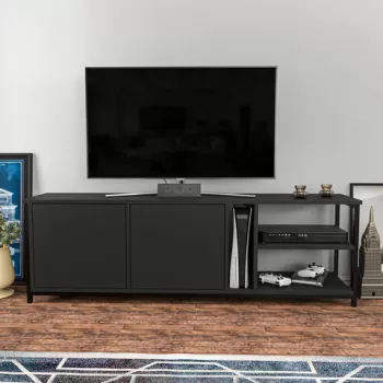 Comoda TV, Retricy, Primrose, 160x35.3x50.8 cm, PAL, Negru / Antracit imagine