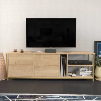 Comoda TV, Retricy, Primrose, 160x35.3x50.8 cm, PAL, Stejar / Aur imagine