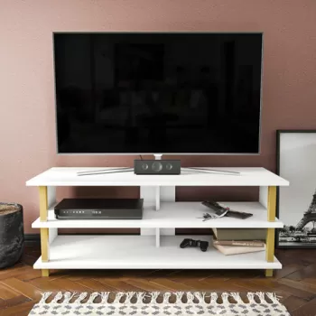 Comoda TV, Retricy, Pueblo, 120x44.6x47.4 cm, PAL, Aur/Alb imagine