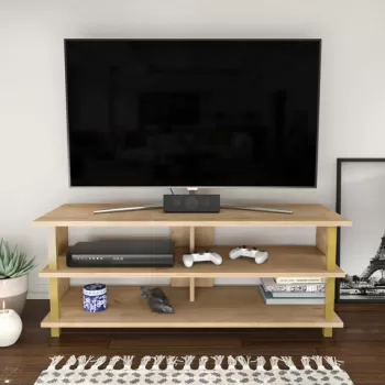 Comoda TV, Retricy, Pueblo, 120x44.6x47.4 cm, PAL, Aur / Stejar imagine