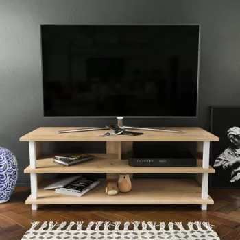 Comoda TV, Retricy, Pueblo, 120x44.6x47.4 cm, PAL, Stejar alb imagine