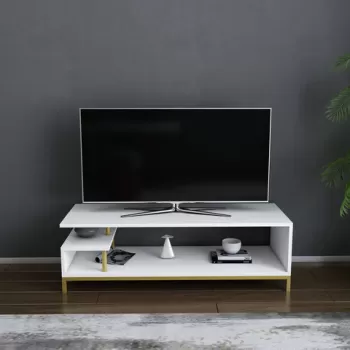Comoda TV, Retricy, Reilly, 120x44.6x37.6 cm, PAL, Aur/Alb imagine