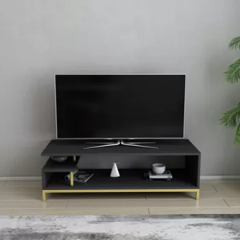 Comoda TV, Retricy, Reilly, 120x44.6x37.6 cm, PAL, Aur/Antracit imagine